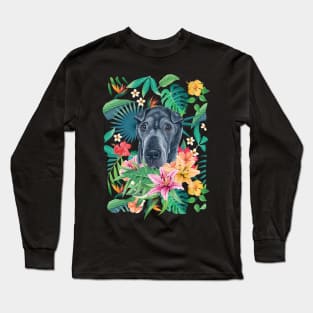 Tropical Black Shar Pei Long Sleeve T-Shirt